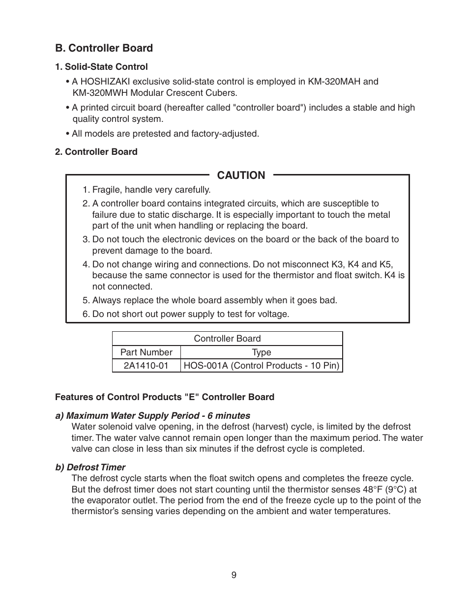 B. controller board, Solid-state control, Controller board | Solid-state control 2. controller board | Hoshizaki KM-320MAH User Manual | Page 9 / 50