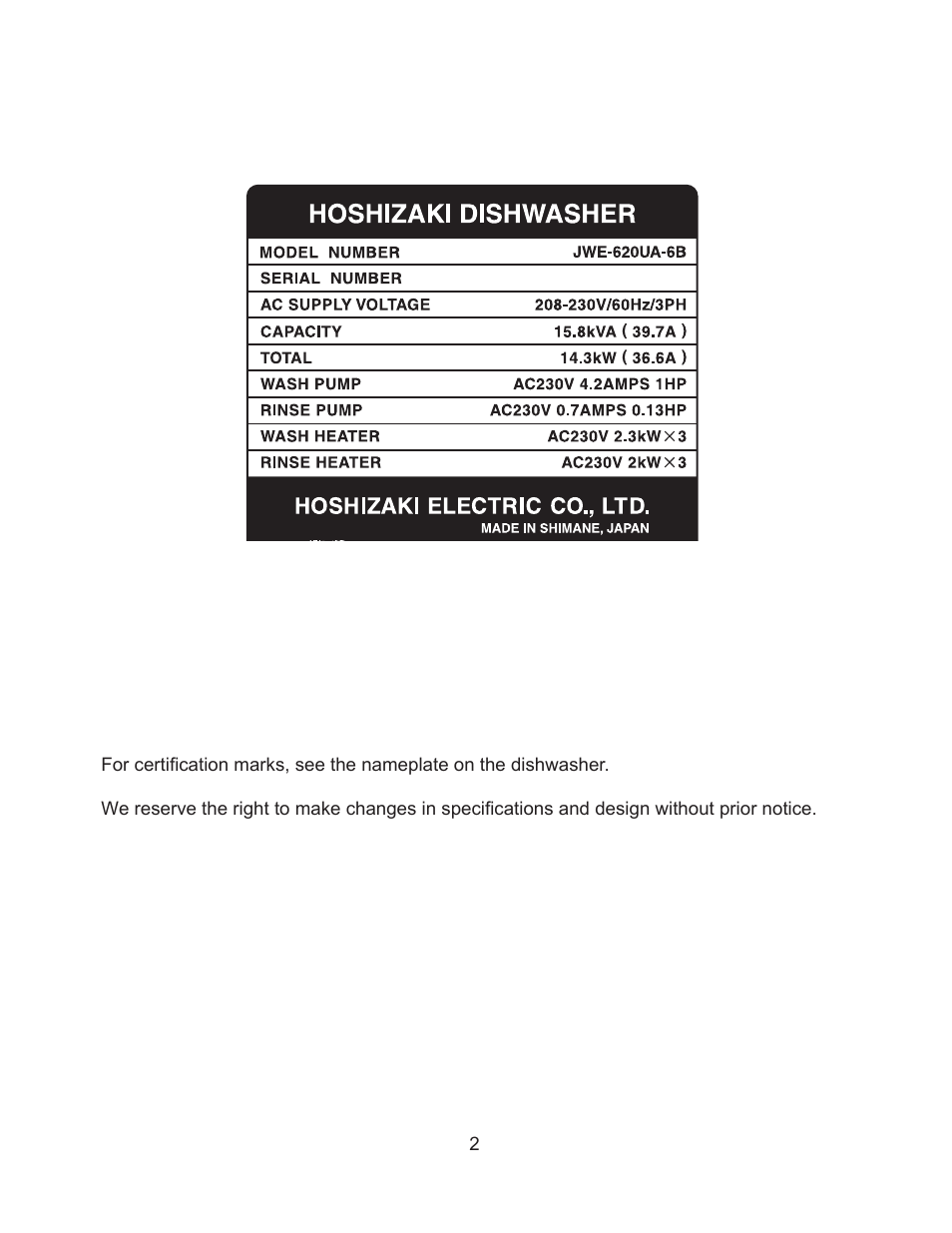Hoshizaki JWE-620UA-6B User Manual | Page 7 / 79