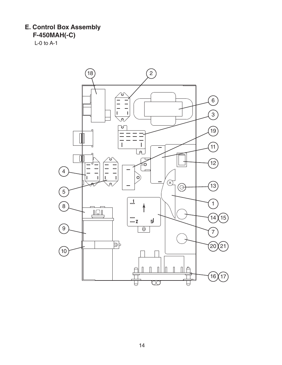 E. control box assembly | Hoshizaki F-450MAH(-C) User Manual | Page 14 / 20