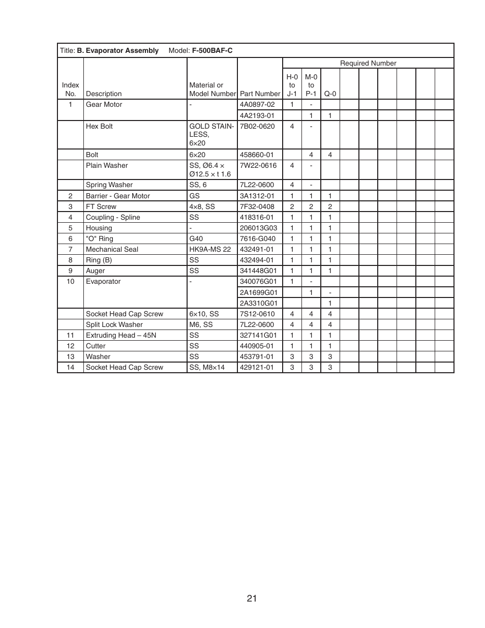 B. evaporator assembly f-500baf-c | Hoshizaki F-500BAF/-C User Manual | Page 21 / 38