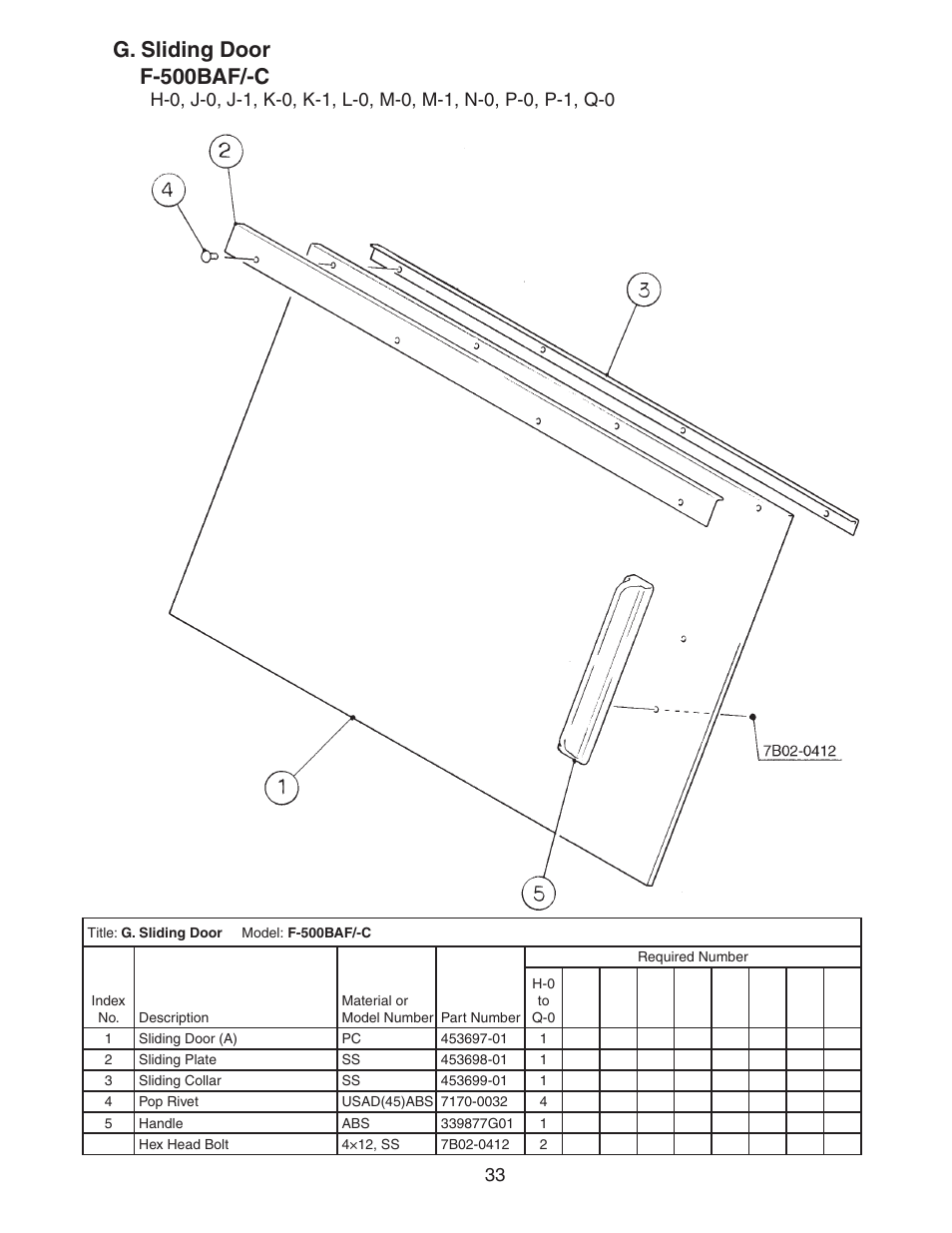 G. sliding door, F-500baf/-c, G. sliding door f-500baf/-c | Hoshizaki F-500BAF/-C User Manual | Page 33 / 38
