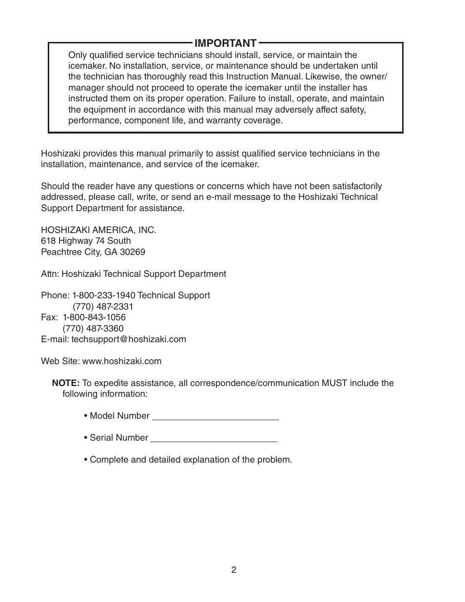 Hoshizaki AM-50BAE-AD User Manual | Page 2 / 34