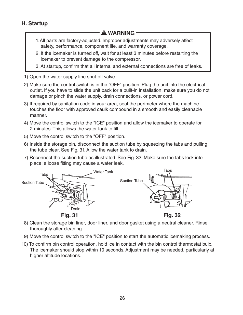 H. startup | Hoshizaki AM-50BAE-AD User Manual | Page 26 / 34