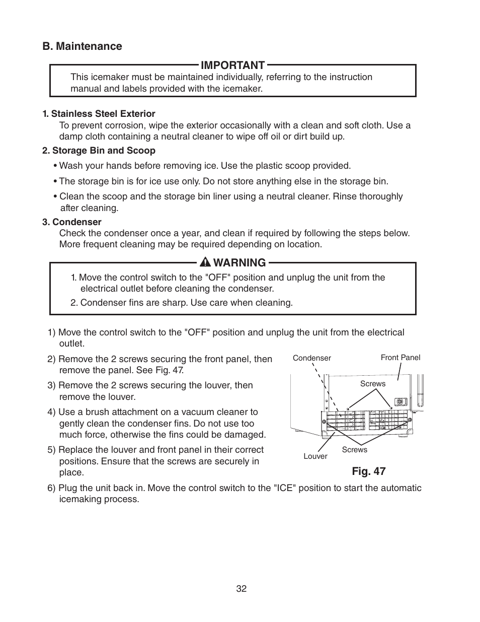 B. maintenance | Hoshizaki AM-50BAE-AD User Manual | Page 32 / 34