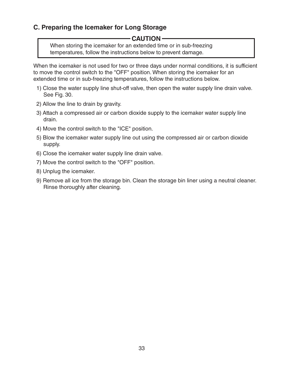 C. preparing the icemaker for long storage | Hoshizaki AM-50BAE-AD User Manual | Page 33 / 34