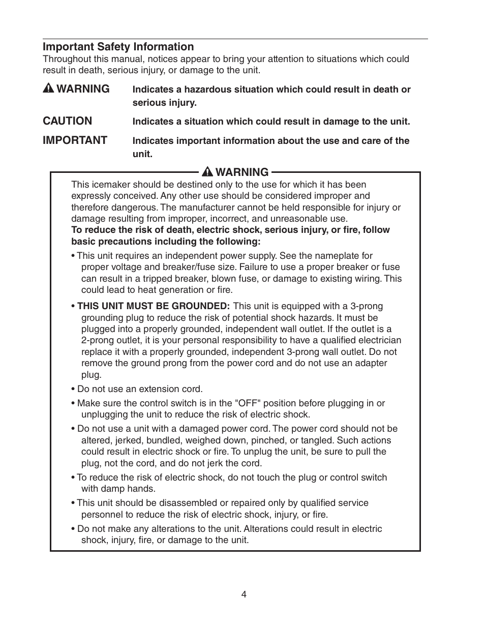Important safety information | Hoshizaki AM-50BAE-AD User Manual | Page 4 / 34