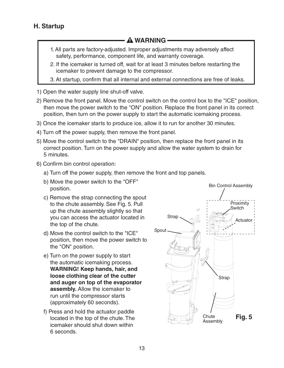 H. startup, H. startup warning, Fig. 5 | Hoshizaki F-450MAH(-C)  EN User Manual | Page 13 / 22