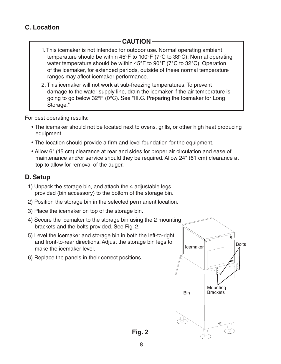 C. location, D. setup, C. location d. setup | Hoshizaki F-450MAH(-C)  EN User Manual | Page 8 / 22