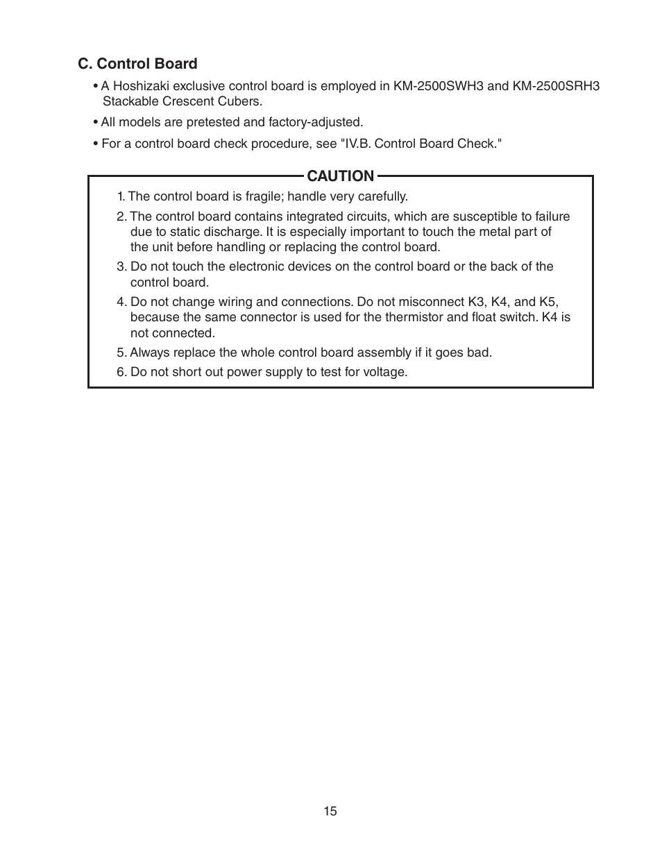 C. control board | Hoshizaki KM-2500SWH3 User Manual | Page 15 / 61