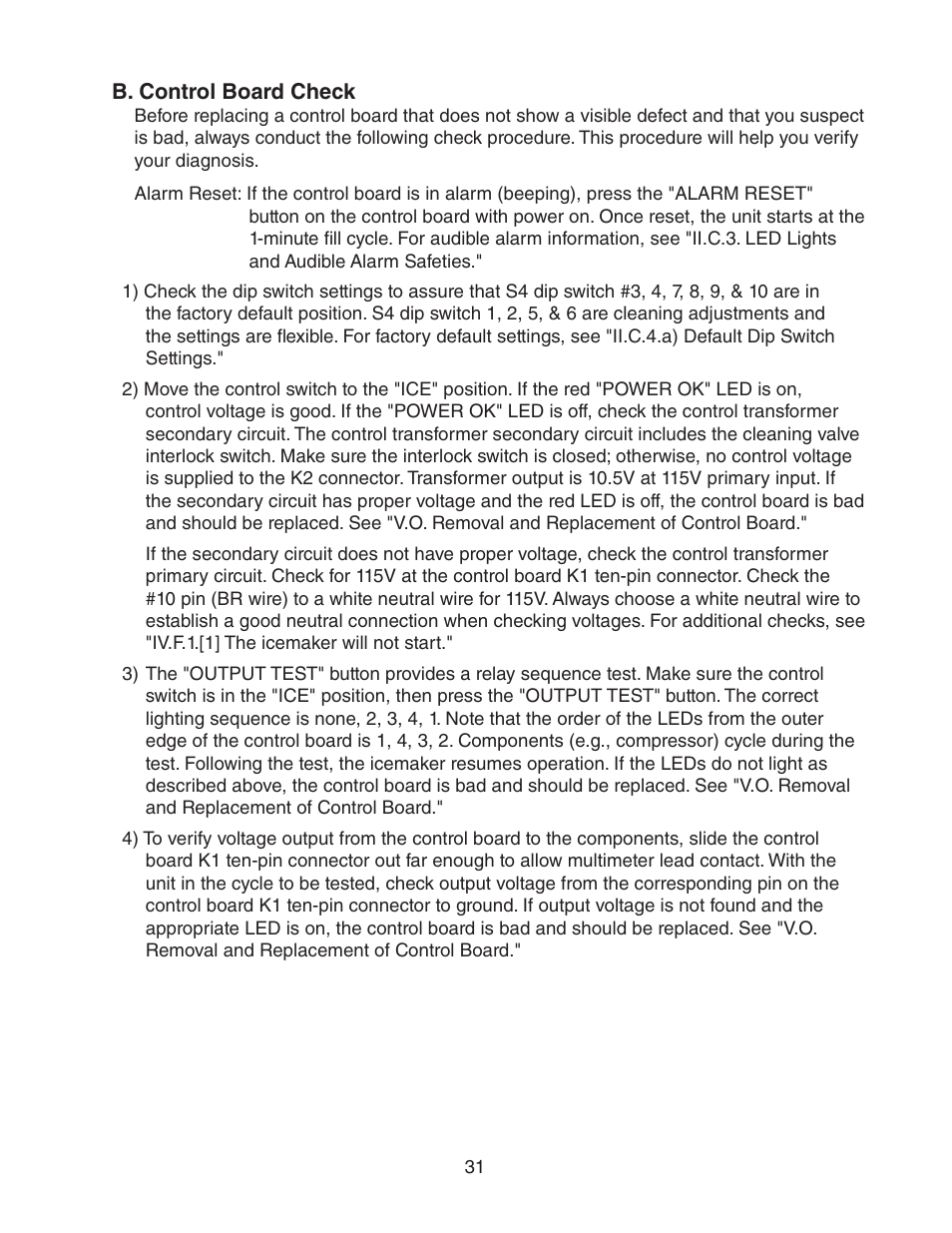 B. control board check | Hoshizaki KM-2500SWH3 User Manual | Page 31 / 61