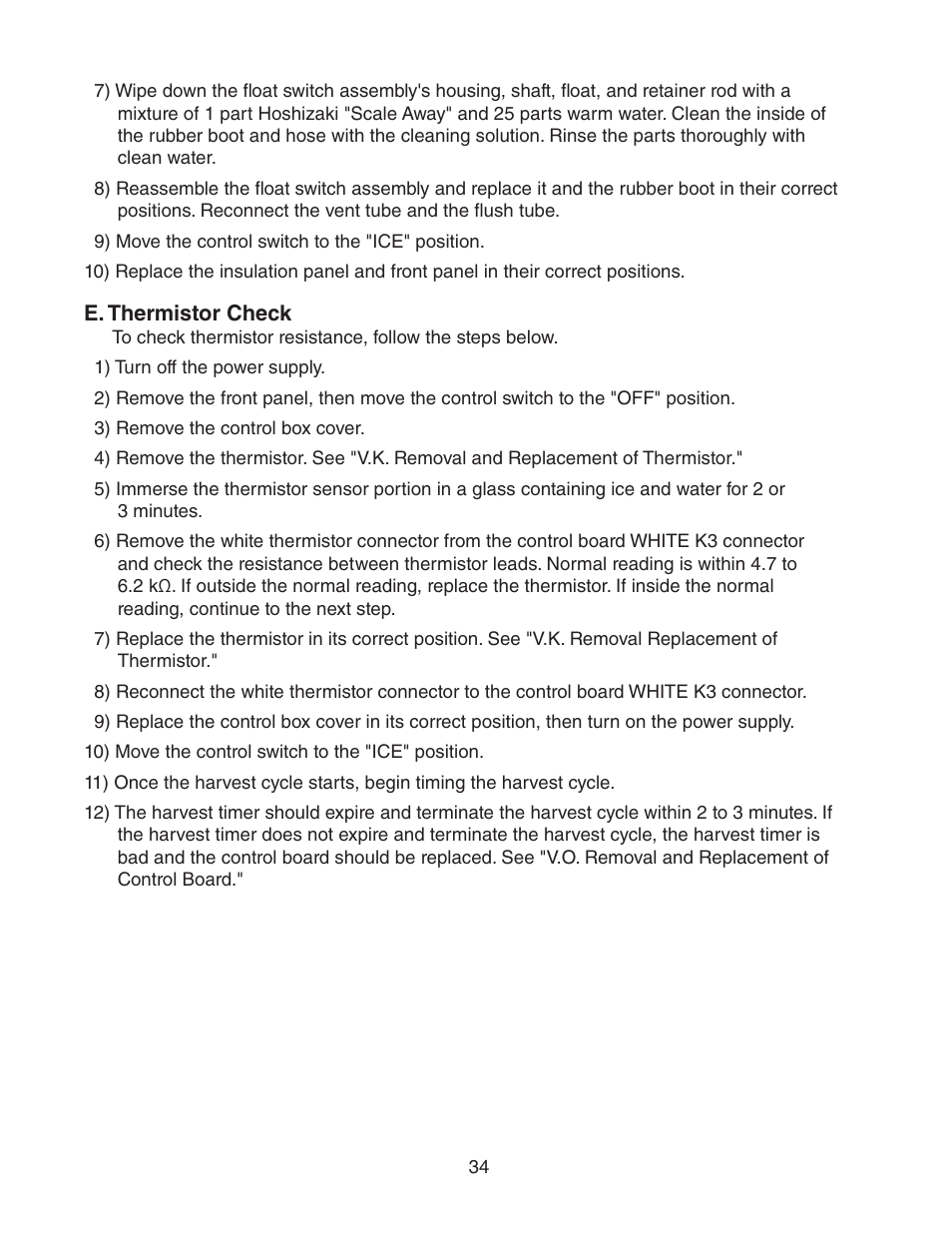 E. thermistor check | Hoshizaki KM-2500SWH3 User Manual | Page 34 / 61