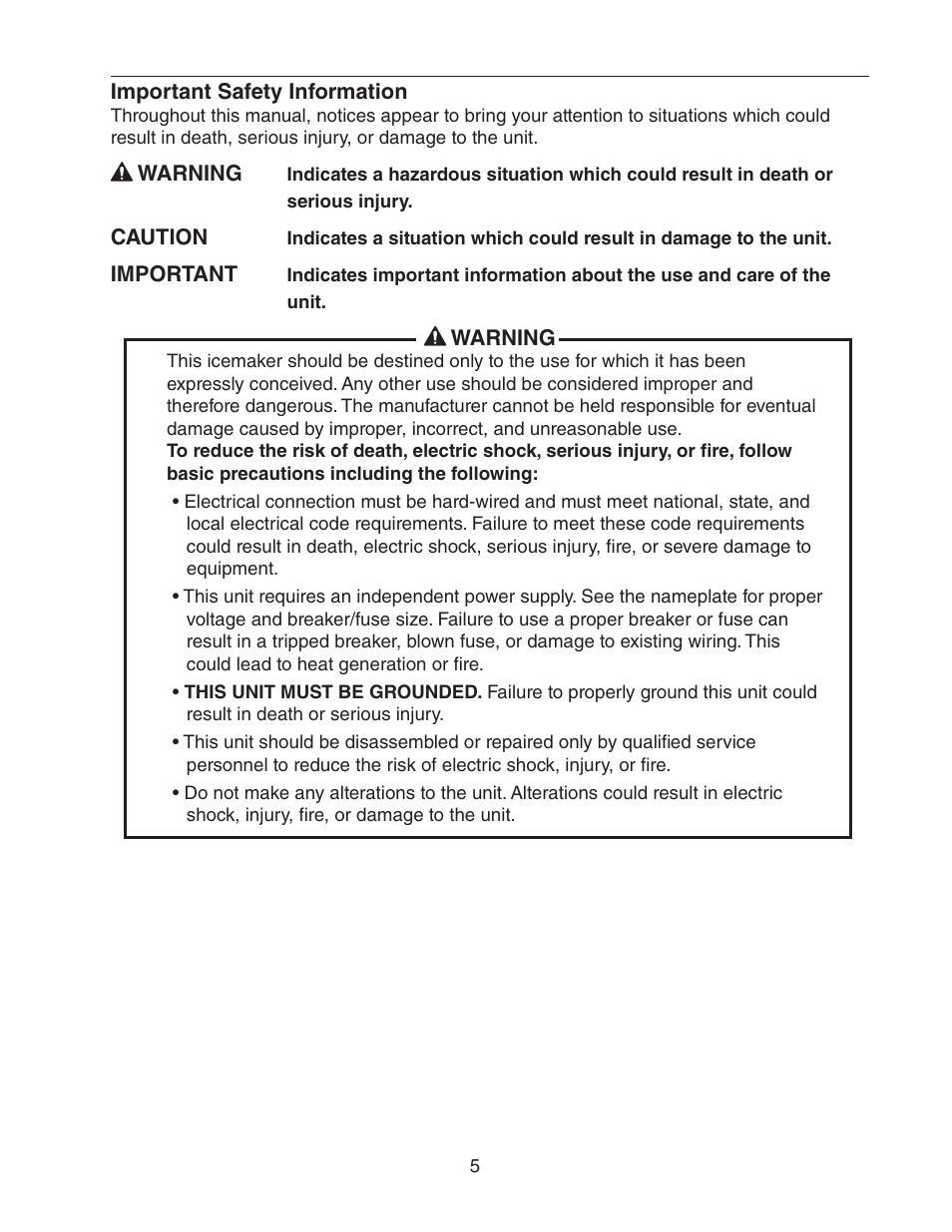 Important safety information | Hoshizaki KM-2500SWH3 User Manual | Page 5 / 61