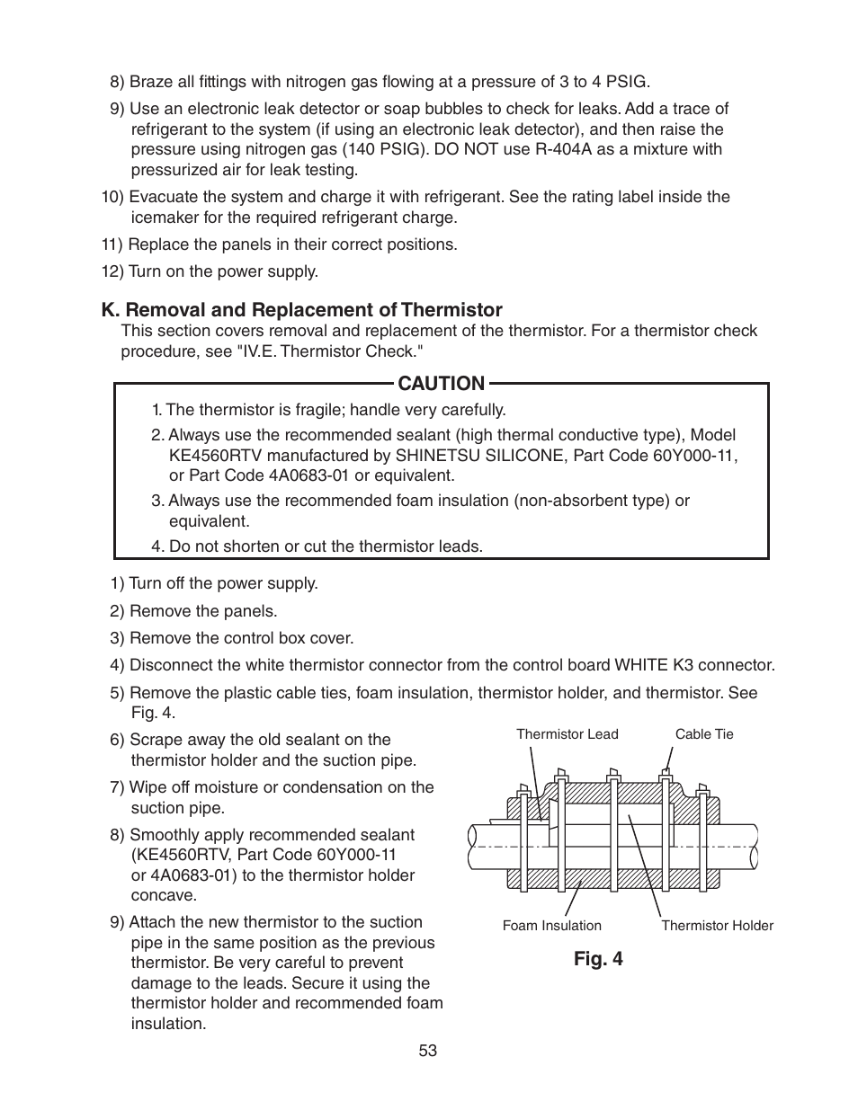 K. removal and replacement of thermistor | Hoshizaki KM-2500SWH3 User Manual | Page 53 / 61