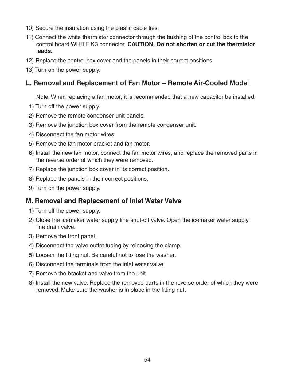 M. removal and replacement of inlet water valve | Hoshizaki KM-2500SWH3 User Manual | Page 54 / 61