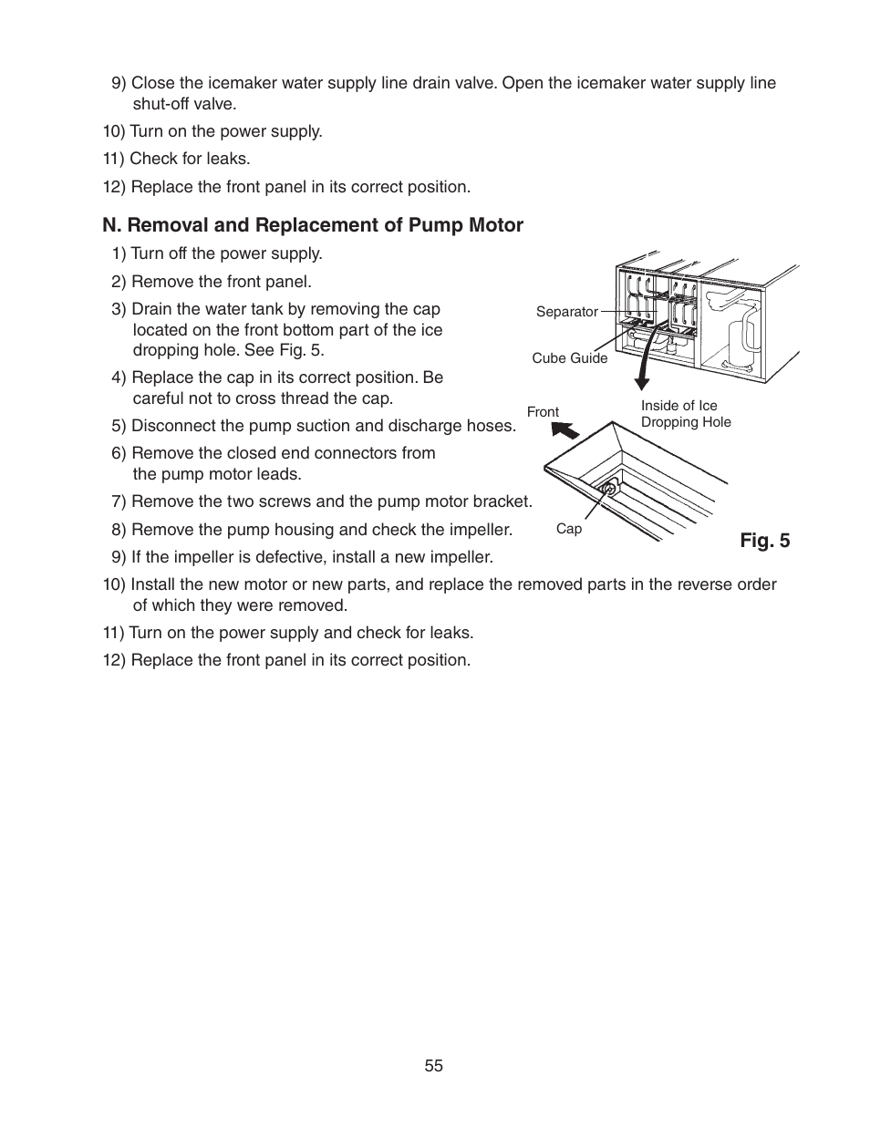 N. removal and replacement of pump motor | Hoshizaki KM-2500SWH3 User Manual | Page 55 / 61