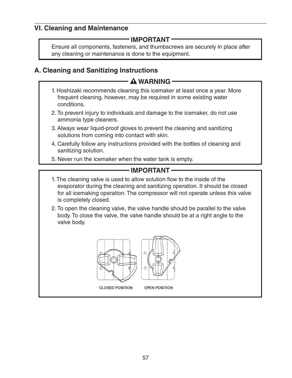 Vi. cleaning and maintenance, A. cleaning and sanitizing instructions | Hoshizaki KM-2500SWH3 User Manual | Page 57 / 61