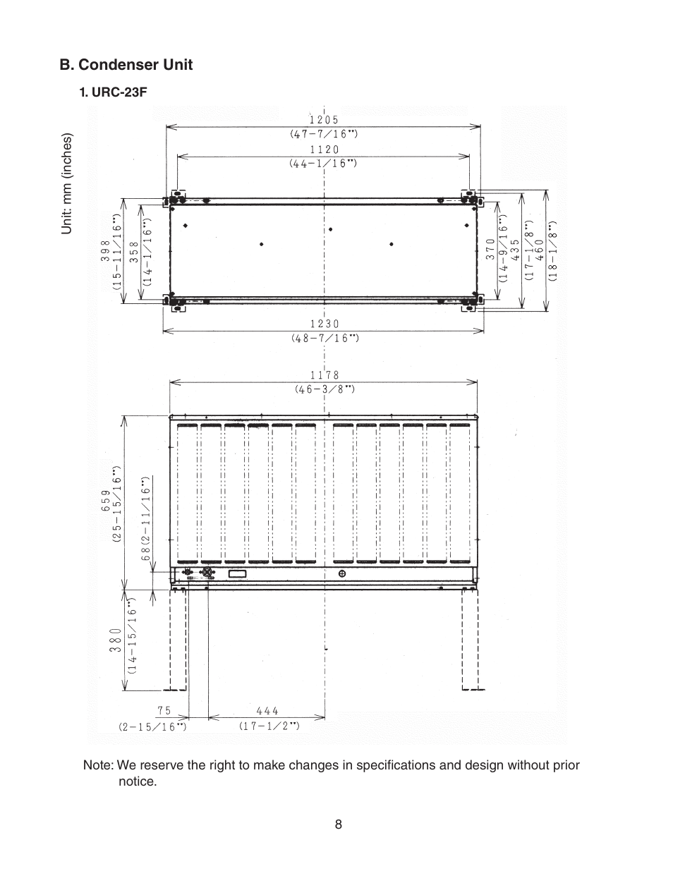 B. condenser unit, Urc-23f | Hoshizaki KM-2500SWH3 User Manual | Page 8 / 61
