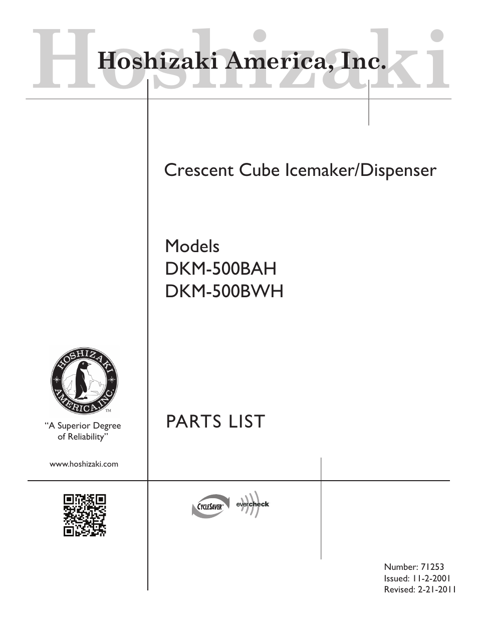 Hoshizaki DKM-500BWH User Manual | 41 pages