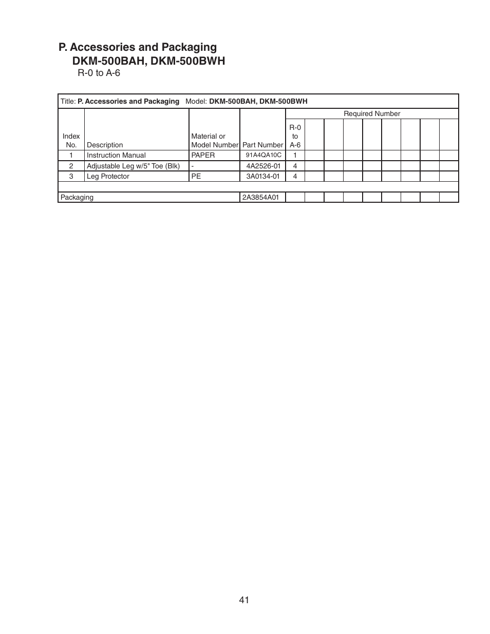 P. accessories and packaging | Hoshizaki DKM-500BWH User Manual | Page 41 / 41