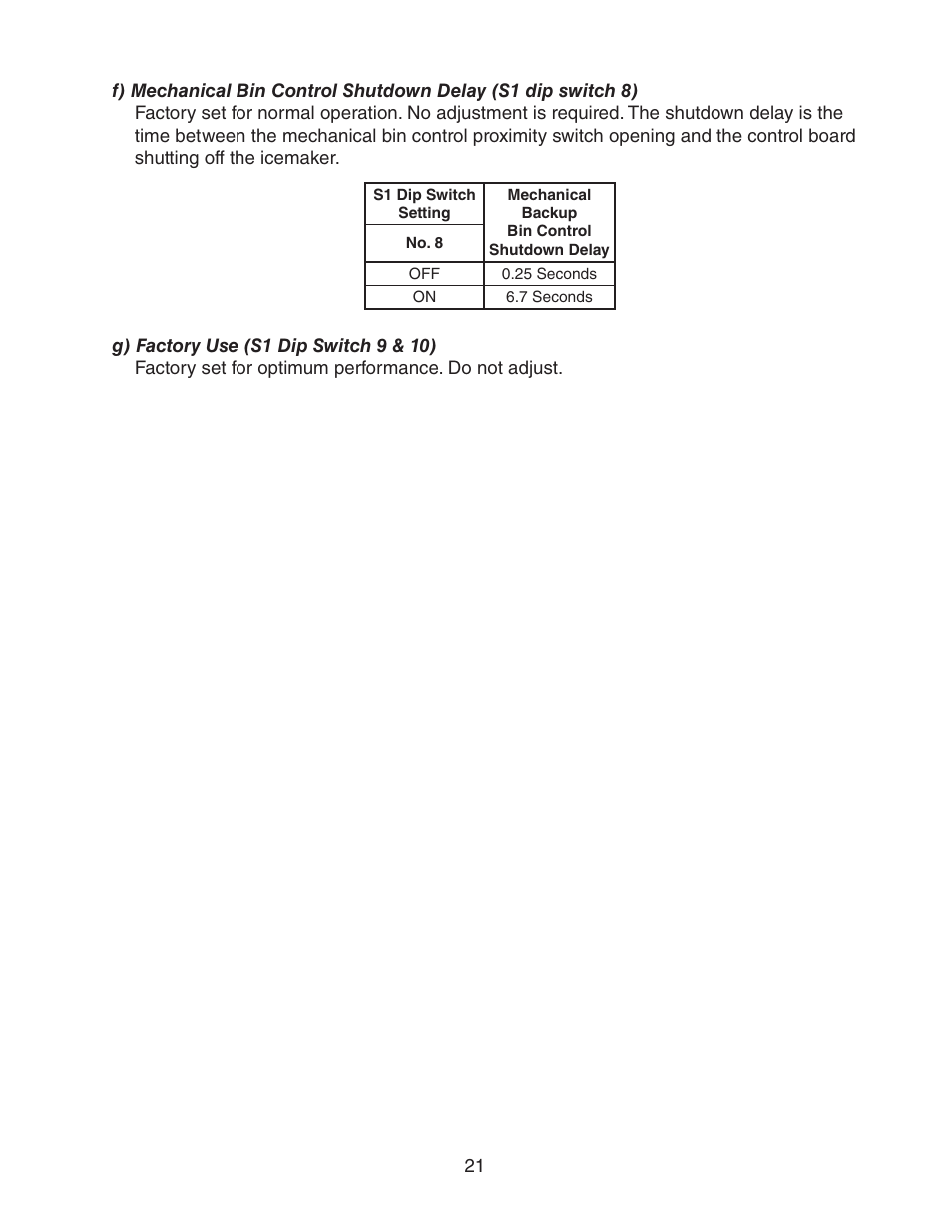 G) factory use (s1 dip switch 9 & 10) | Hoshizaki MODULAR CUBELET SERENITY SERIES FS-1022MLH-C User Manual | Page 21 / 57