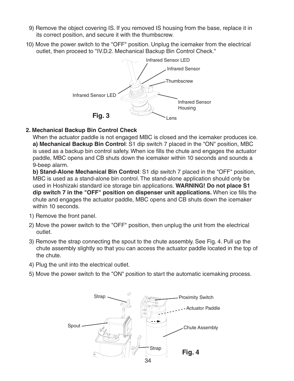 Mechanical backup bin control check, Fig. 3, Fig. 4 | Hoshizaki MODULAR CUBELET SERENITY SERIES FS-1022MLH-C User Manual | Page 34 / 57
