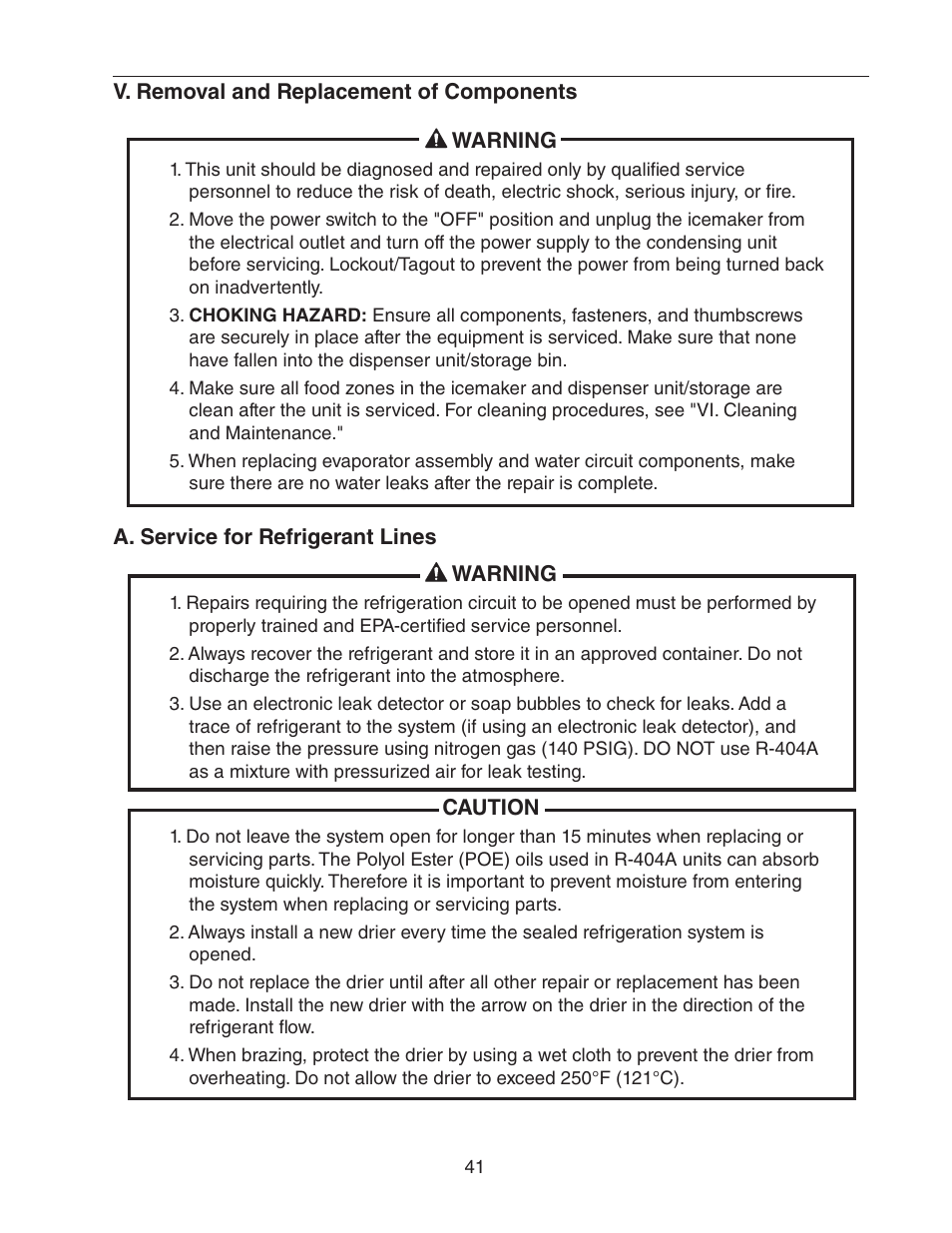 V. removal and replacement of components, A. service for refrigerant lines | Hoshizaki MODULAR CUBELET SERENITY SERIES FS-1022MLH-C User Manual | Page 41 / 57