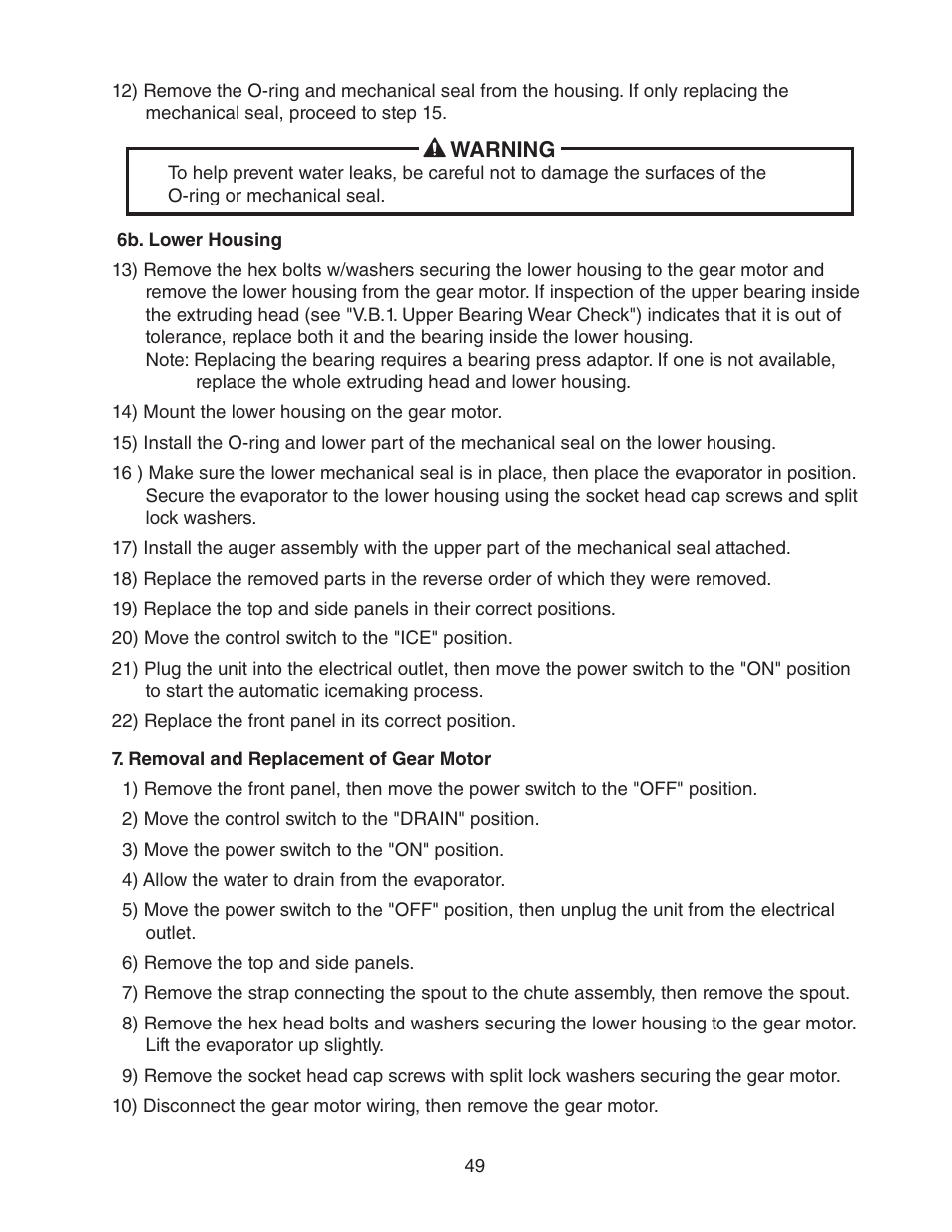 Removal and replacement of gear motor | Hoshizaki MODULAR CUBELET SERENITY SERIES FS-1022MLH-C User Manual | Page 49 / 57