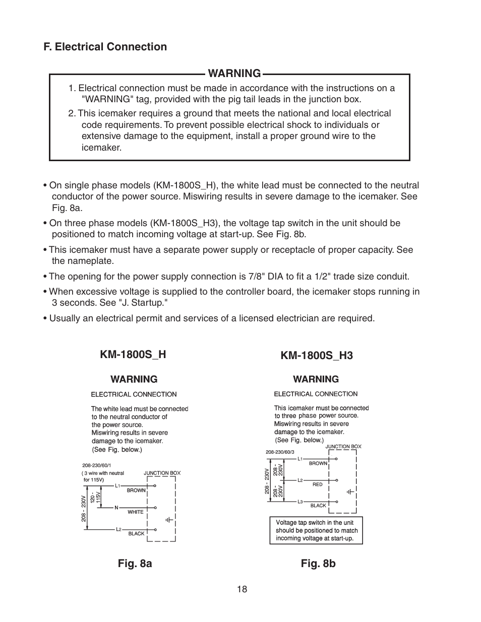 F. electrical connection | Hoshizaki STACKABLE CRESCENT CUBER KM-1800SAH/3 User Manual | Page 18 / 32