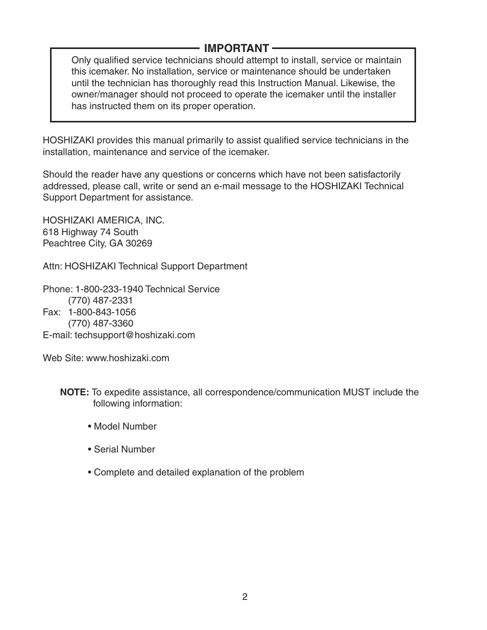 Hoshizaki STACKABLE CRESCENT CUBER KM-1800SAH/3 User Manual | Page 2 / 32