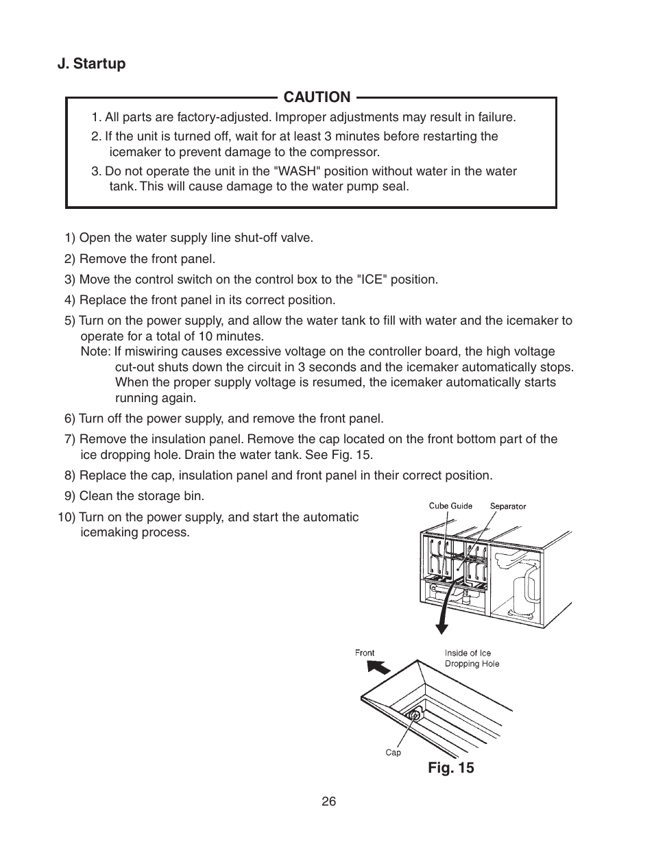 J. startup | Hoshizaki STACKABLE CRESCENT CUBER KM-1800SAH/3 User Manual | Page 26 / 32