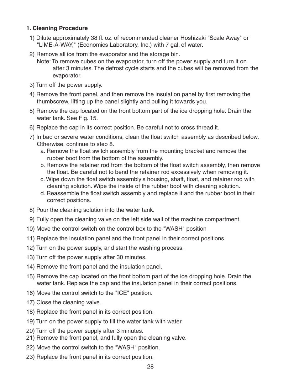 Cleaning procedure | Hoshizaki STACKABLE CRESCENT CUBER KM-1800SAH/3 User Manual | Page 28 / 32