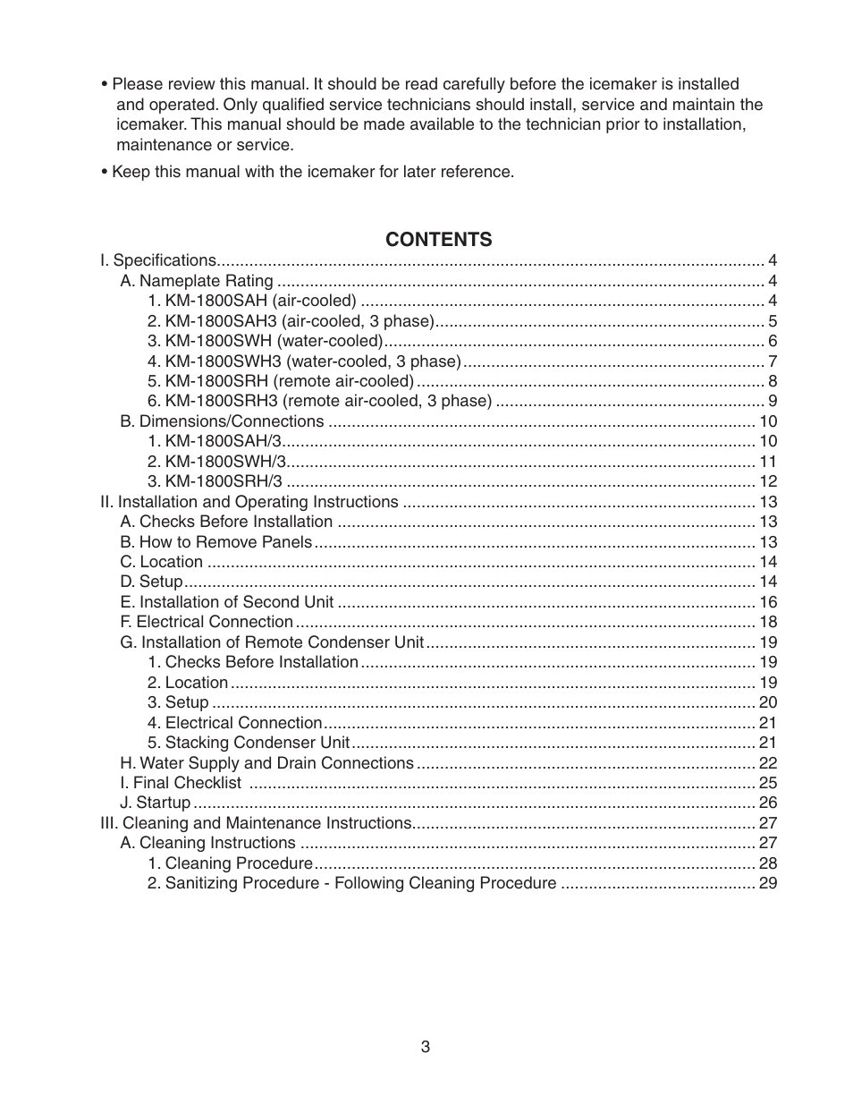 Hoshizaki STACKABLE CRESCENT CUBER KM-1800SAH/3 User Manual | Page 3 / 32
