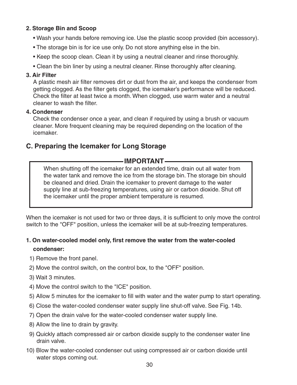 C. preparing the icemaker for long storage | Hoshizaki STACKABLE CRESCENT CUBER KM-1800SAH/3 User Manual | Page 30 / 32