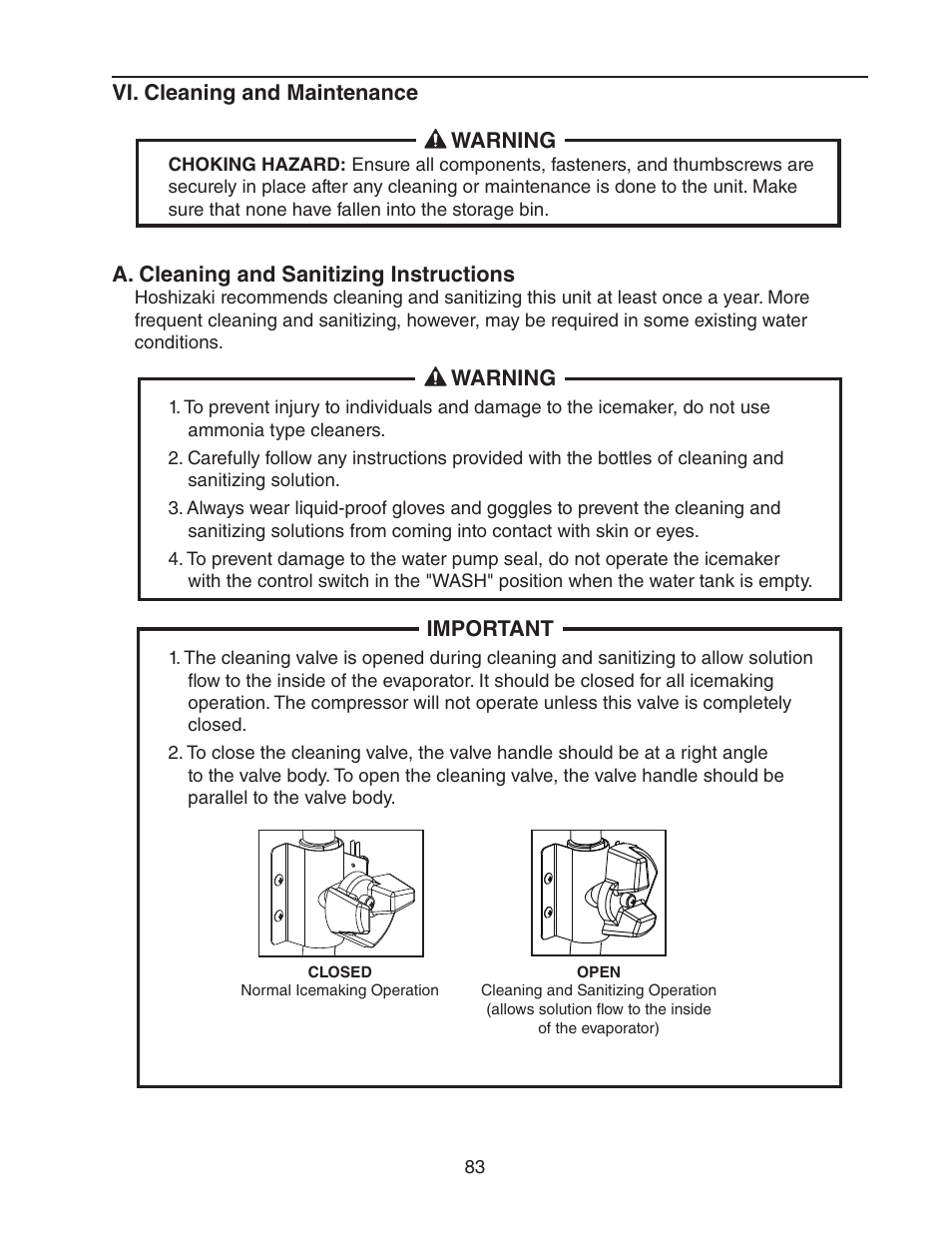 Vi. cleaning and maintenance, A. cleaning and sanitizing instructions | Hoshizaki KM-901MWH User Manual | Page 83 / 87