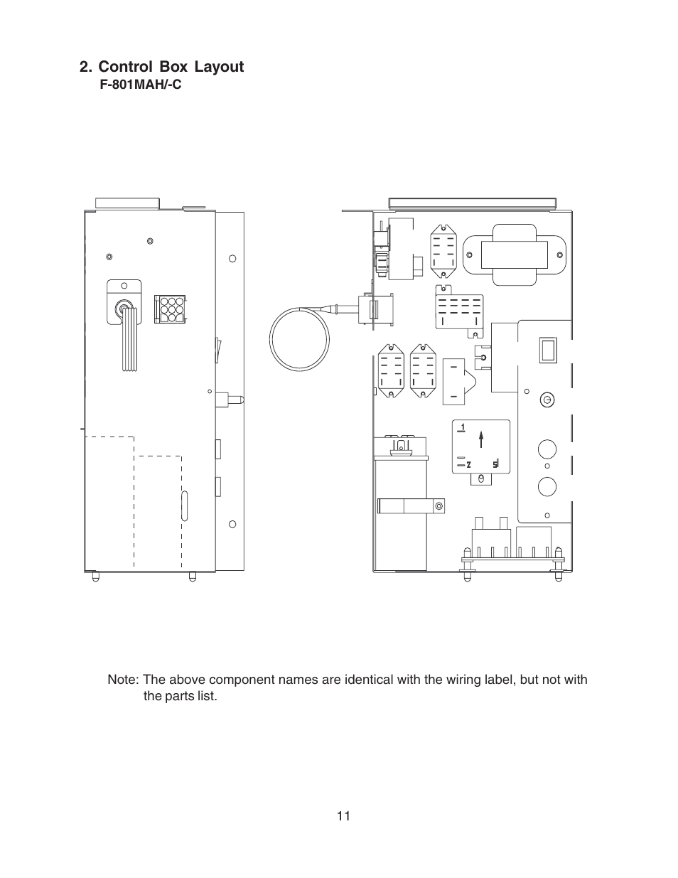 Control box layout, F-801mah/-c | Hoshizaki MODULAR FLAKER F-801MAH/-C User Manual | Page 11 / 58
