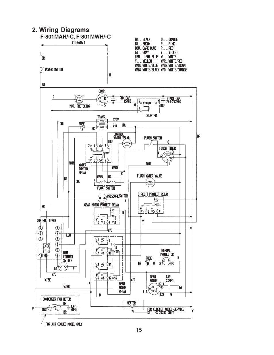 Wiring diagrams, F-801mah/-c, f-801mwh/-c | Hoshizaki MODULAR FLAKER F-801MAH/-C User Manual | Page 15 / 58