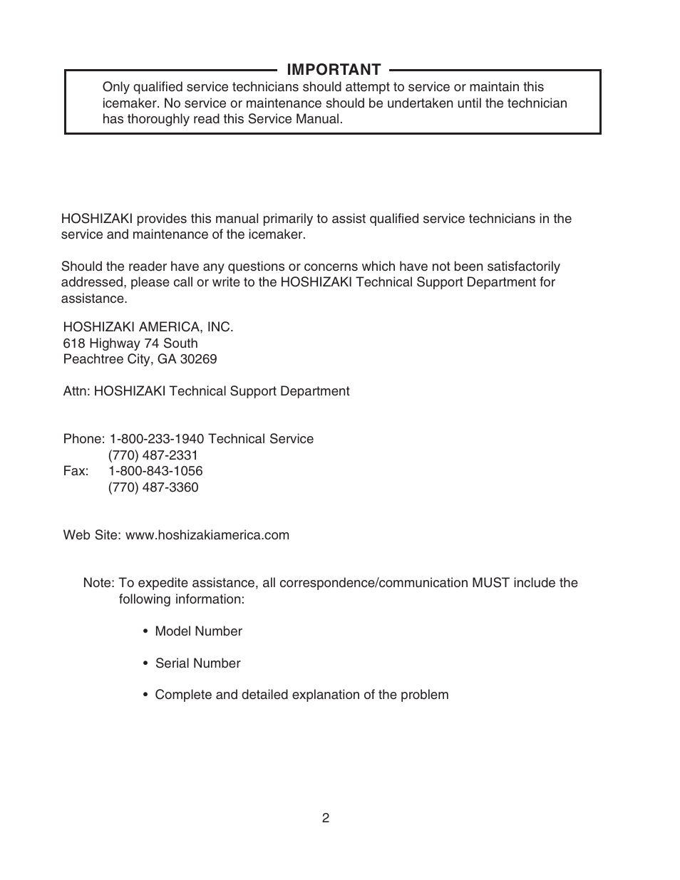 Hoshizaki MODULAR FLAKER F-801MAH/-C User Manual | Page 2 / 58