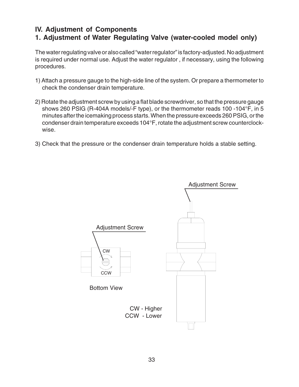 Iv. adjustment of components | Hoshizaki MODULAR FLAKER F-801MAH/-C User Manual | Page 33 / 58