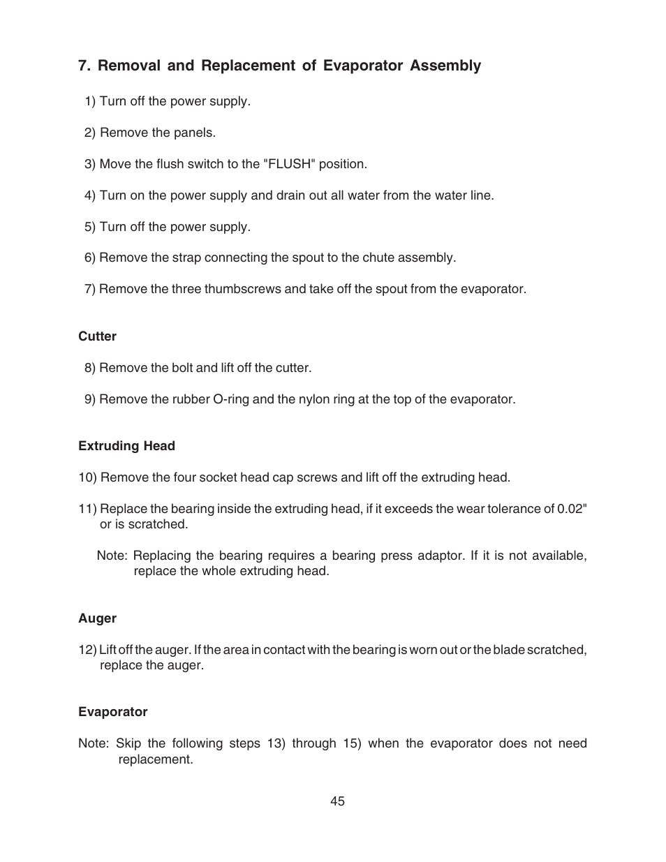 Removal and replacement of evaporator assembly | Hoshizaki MODULAR FLAKER F-801MAH/-C User Manual | Page 45 / 58