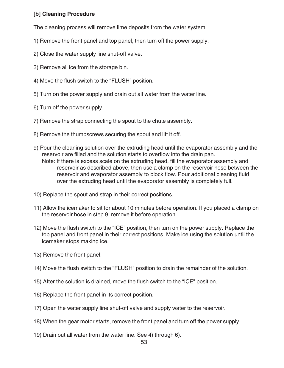 B] cleaning procedure | Hoshizaki MODULAR FLAKER F-801MAH/-C User Manual | Page 53 / 58