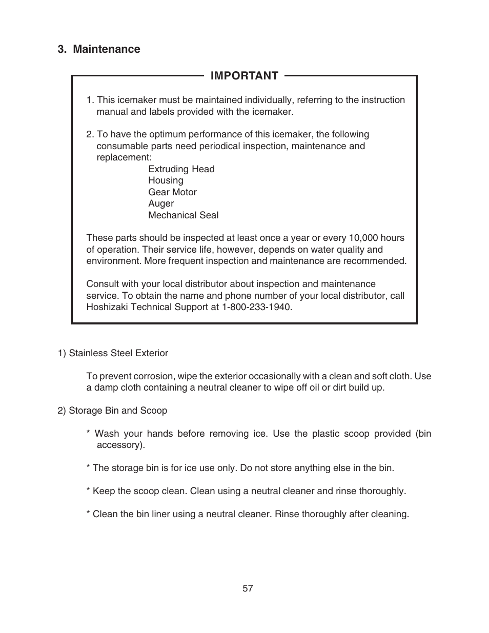 Maintenance | Hoshizaki MODULAR FLAKER F-801MAH/-C User Manual | Page 57 / 58