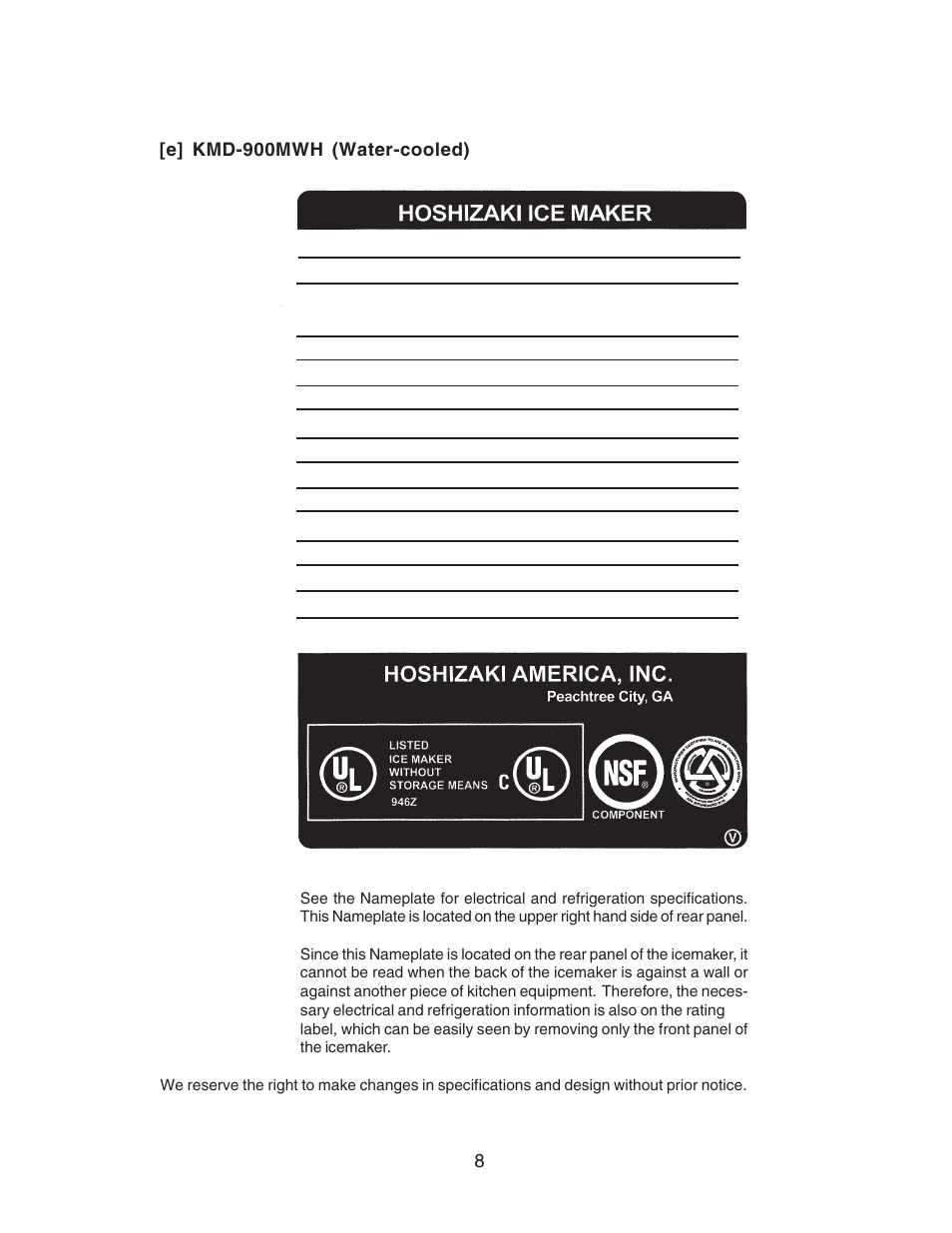 Hoshizaki RELIABILITY IS A BEAUTIFUL THING KMD-700MAH User Manual | Page 8 / 35