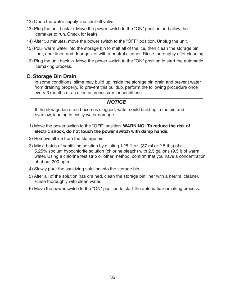 C. storage bin drain | Hoshizaki C-100BAF User Manual | Page 35 / 40