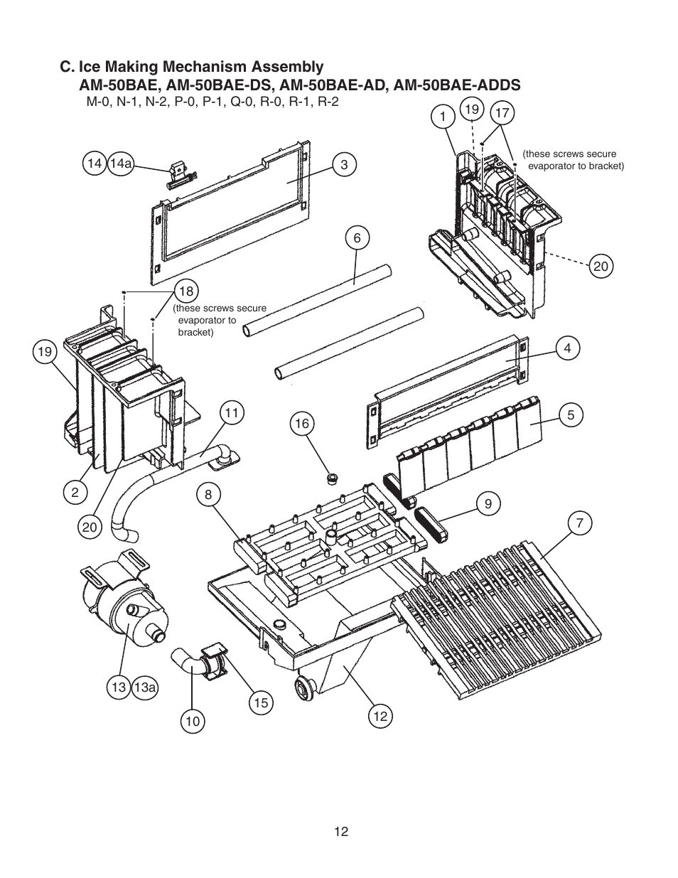 C. ice making mechanism assembly, Am-50bae, am-50bae-ds, am-50bae-ad, am-50bae-adds | Hoshizaki AM-50BAE-DS User Manual | Page 12 / 21