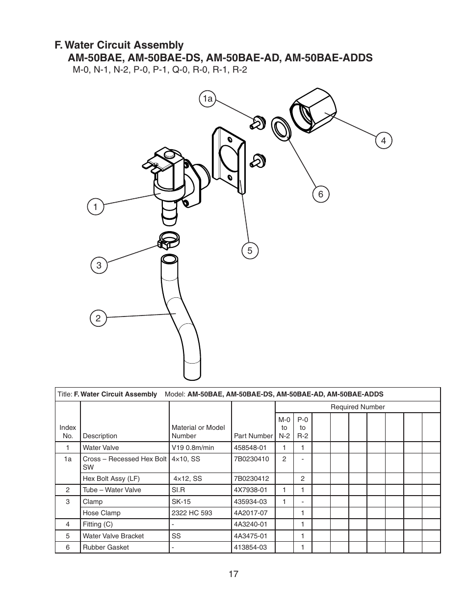 F. water circuit assembly, Am-50bae, am-50bae-ds, am-50bae-ad, am-50bae-adds | Hoshizaki AM-50BAE-DS User Manual | Page 17 / 21