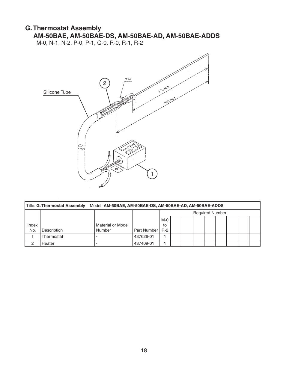 G. thermostat assembly, Am-50bae, am-50bae-ds, am-50bae-ad, am-50bae-adds | Hoshizaki AM-50BAE-DS User Manual | Page 18 / 21