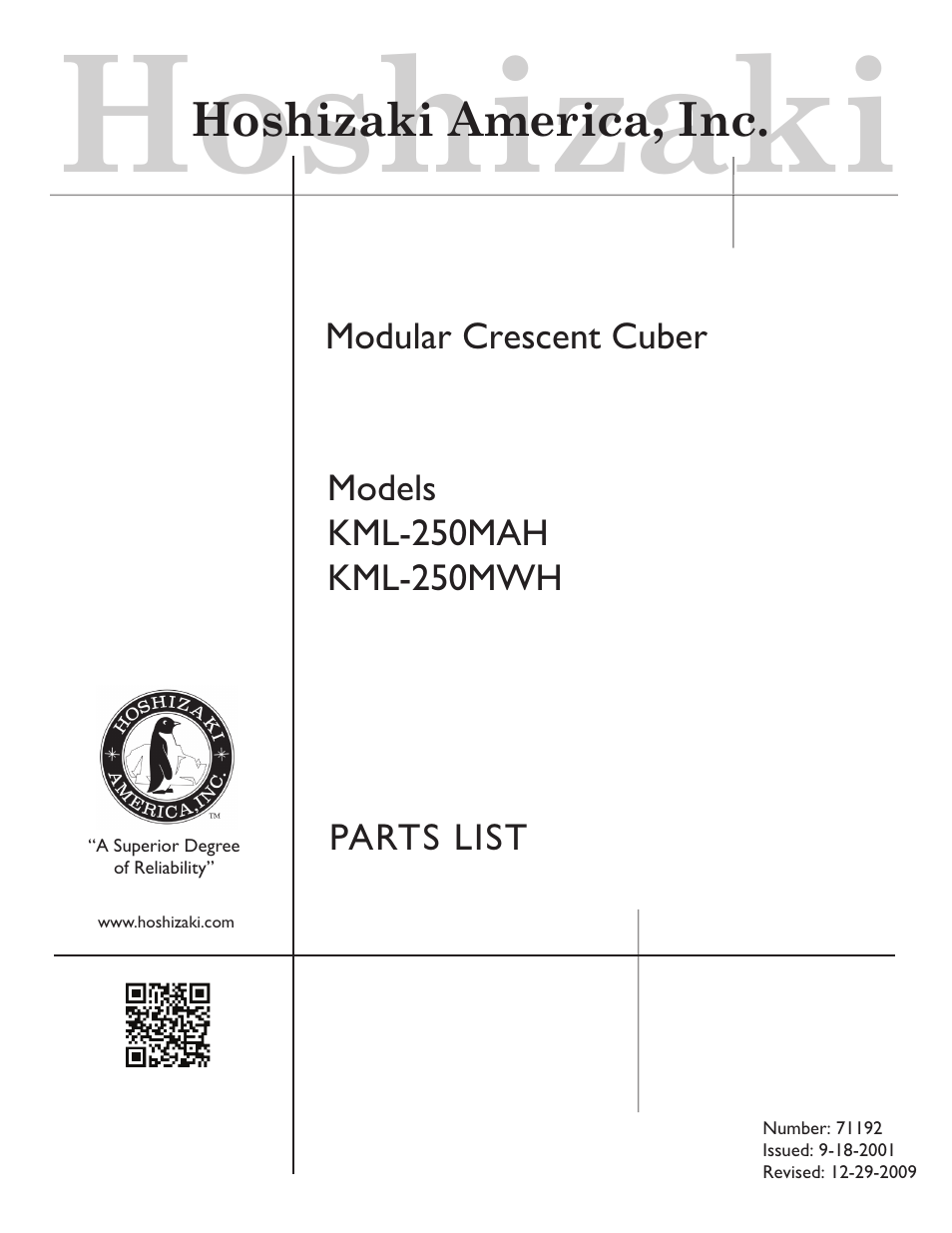 Hoshizaki KML-250MAH User Manual | 28 pages