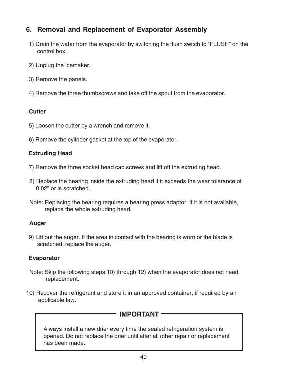 Removal and replacement of evaporator assembly | Hoshizaki F-450MAH User Manual | Page 40 / 51