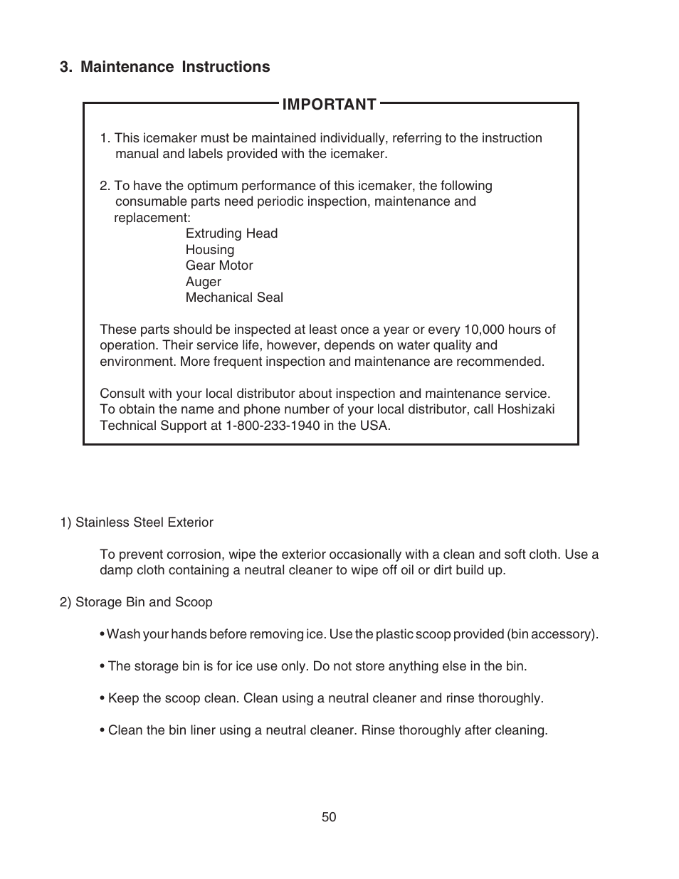 Maintenance instructions | Hoshizaki F-450MAH User Manual | Page 50 / 51