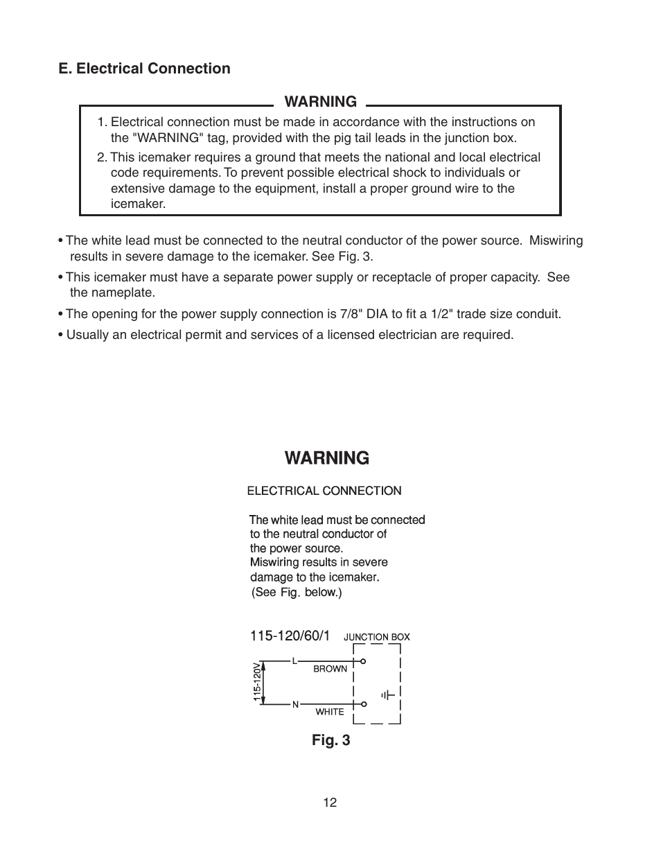 E. electrical connection | Hoshizaki KM-501MRH User Manual | Page 12 / 27